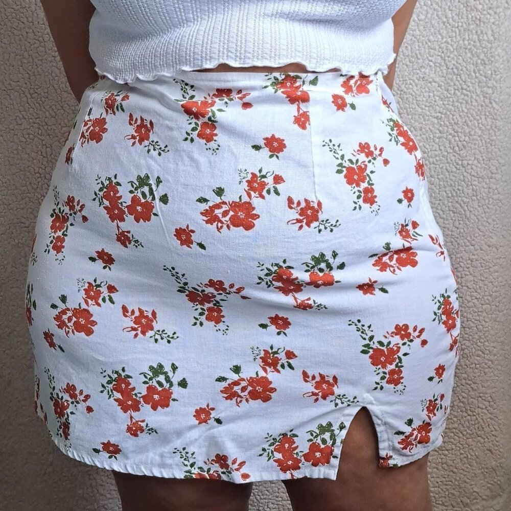 White Floral Mini Skirt